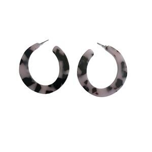 Large Gray Black Tortoise Shell Hoop Earrings Statement Bold Plastic Round Resin